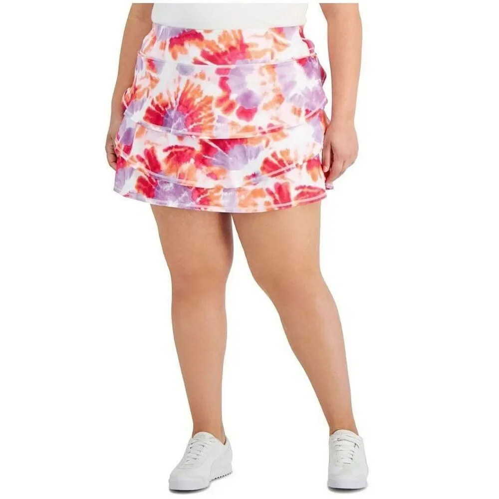 ID Ideology Women's Tie Dyed Skort Orange pink Size 2X, sport skirt 2X